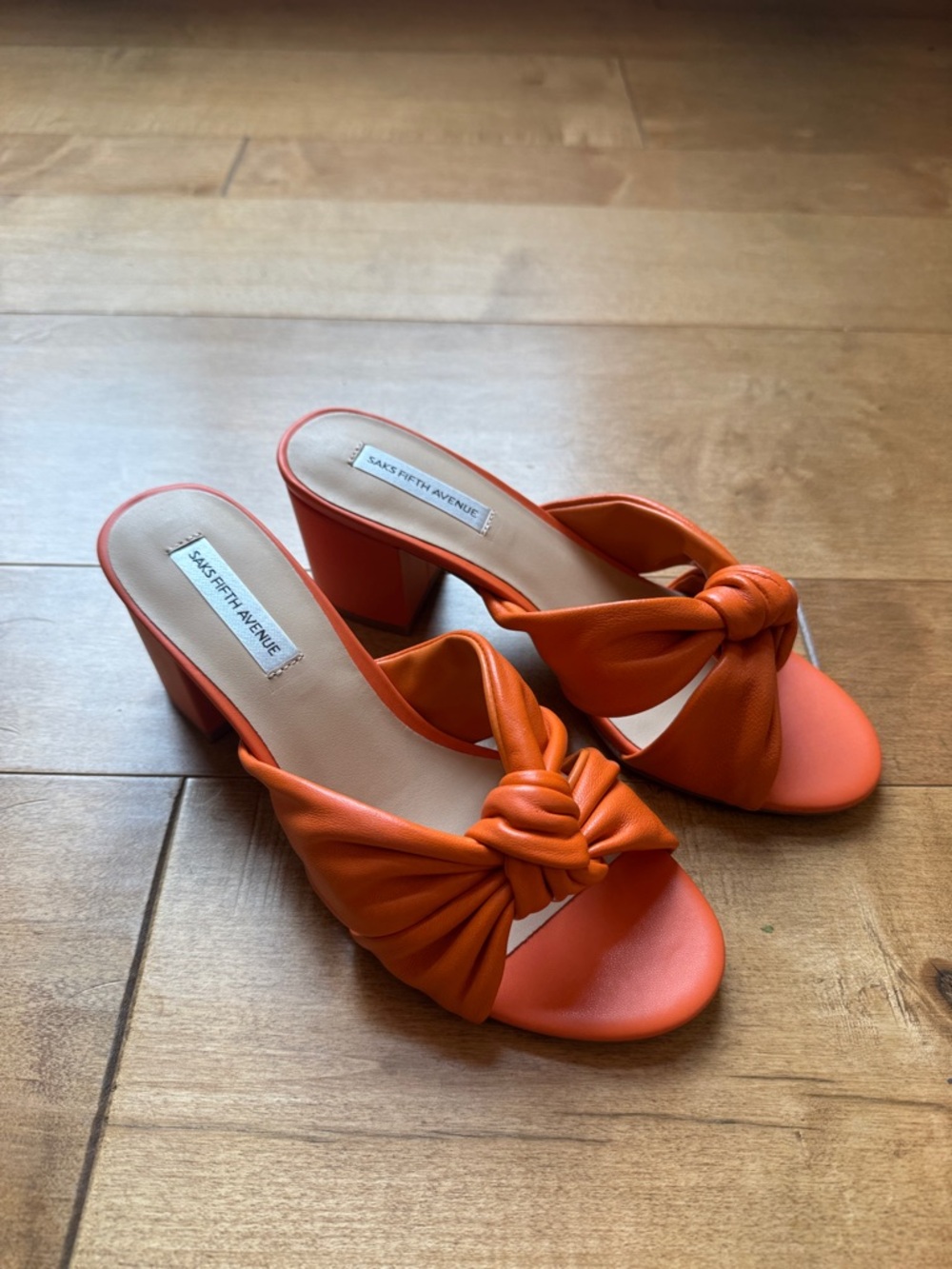Saks Fifth Avenue Orange Knot-Front Mules